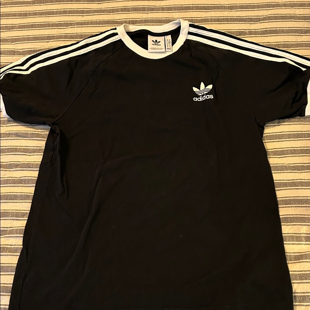 Adidas Men's Black Tee with White Stripes